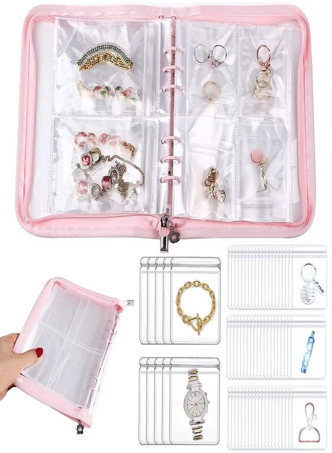 JIVRIX ( PINk Transparent Jewelry Storage Book Display Album with 60 Pockets - Anti-Oxidation Organizer Binder for Rings, Earrings, Necklaces & Bracelets - Jewelry Holder Case, Pink Metal Cover. - Image 1